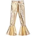 thumbnail image 4 of Alvivi Girls Boys Shiny Metallic Flared Pants Ruffle Bell Bottoms Dance Performance Leggings Trousers Gold 16, 4 of 7