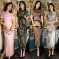 thumbnail image 4 of Spring and Autumn Flower Luo Cheongsam Dress Three-Sleeve Long Modified Side Eight-Buckle Double-Layer Cheongsam, 4 of 4