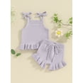 thumbnail image 2 of Gureui Baby Girls Knit Shorts Outfits Solid Color Sleeveless Cami Tops with Elastic Waist Shorts 2Pcs Set, 2 of 9