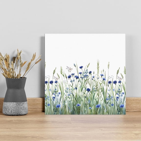 Navy Blue Wildflowers Wall Art Painting on Canvas, Spring Pastoral Botanical Floral Canvas Art Home Prints Wall Art Framed Modern Artwork for Living Room Bedroom Wall Decor 8x8in
