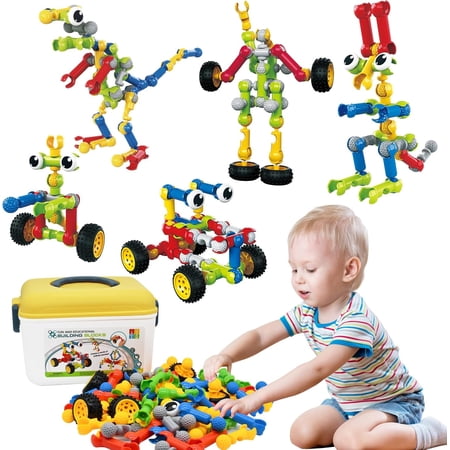 Stem Building Toys for 3 4 5 6 7 8 Year Old Boys Girls Kids,125 Pieces Building Blocks Educational Learning Toys with Large Storage Box,Ideal Christmas Birthday Gifts