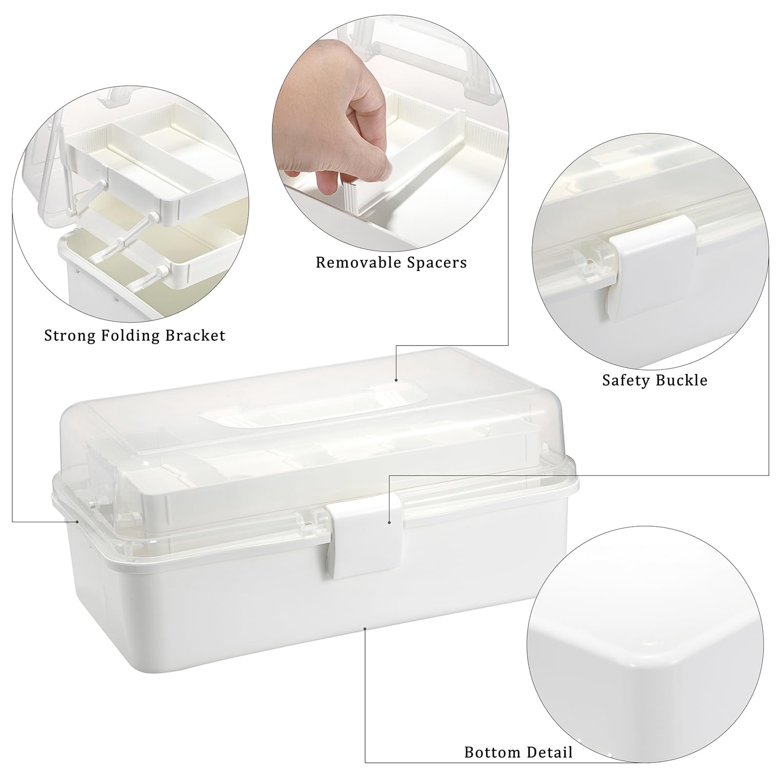 3-layer Plastic Dividing Storage Box Craft Organizer With Adjustable Spacers Portable Handled Art Supply Multipurpose Home Utility For Sewing (beige White)