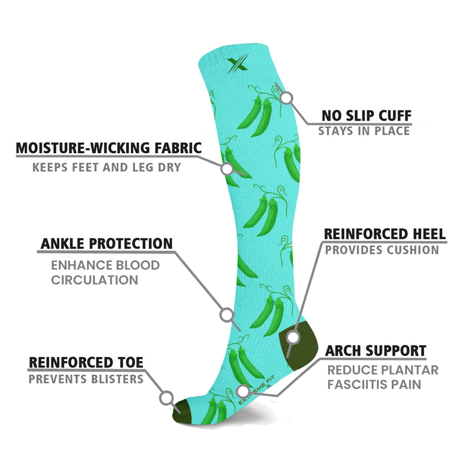 Nature And Fruity Prints Knee-High Compression Socks - 6 Pair