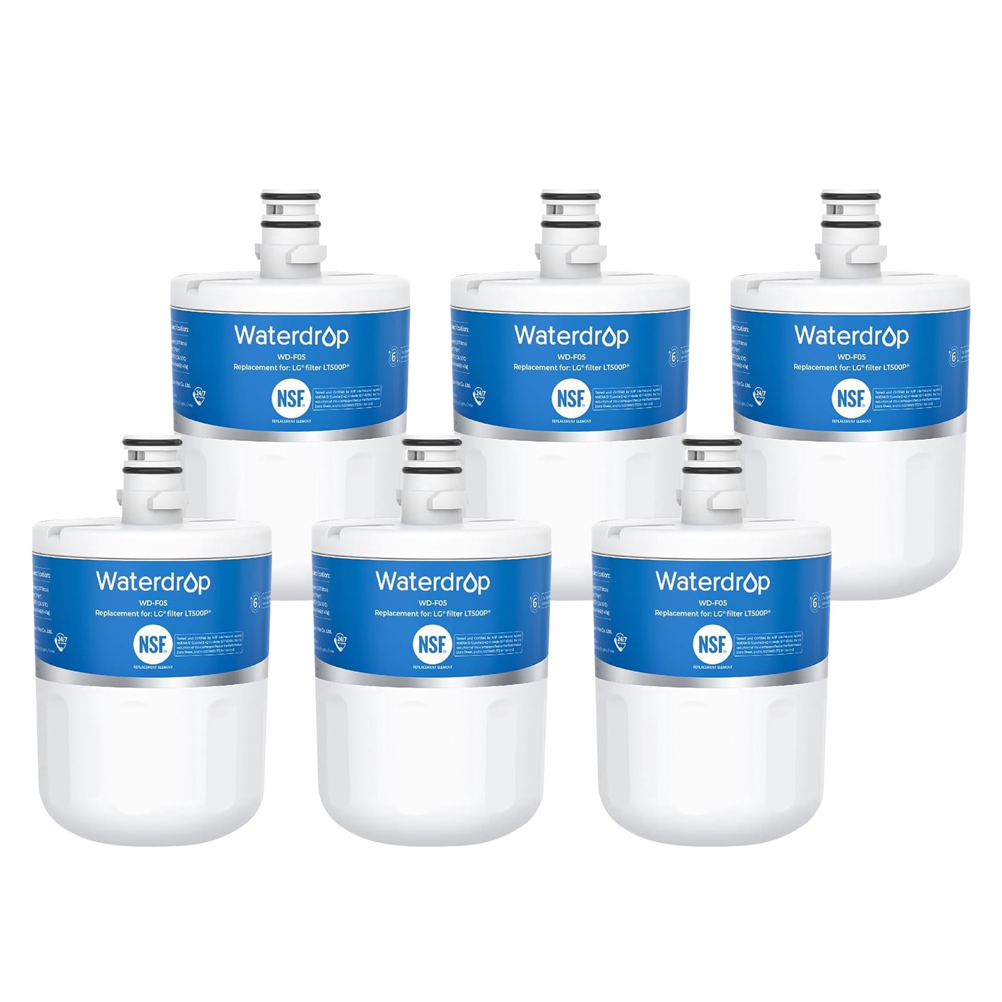 Waterdrop 5231JA2002A Refrigerator Water Filter, Replacement for LG® LT500P®, GEN11042FR-08, ADQ72910911, ADQ72910901, Kenmore 9890, 46-9890, LFX25974ST, LMX25964ST, 6 Pack (Pack may vary)