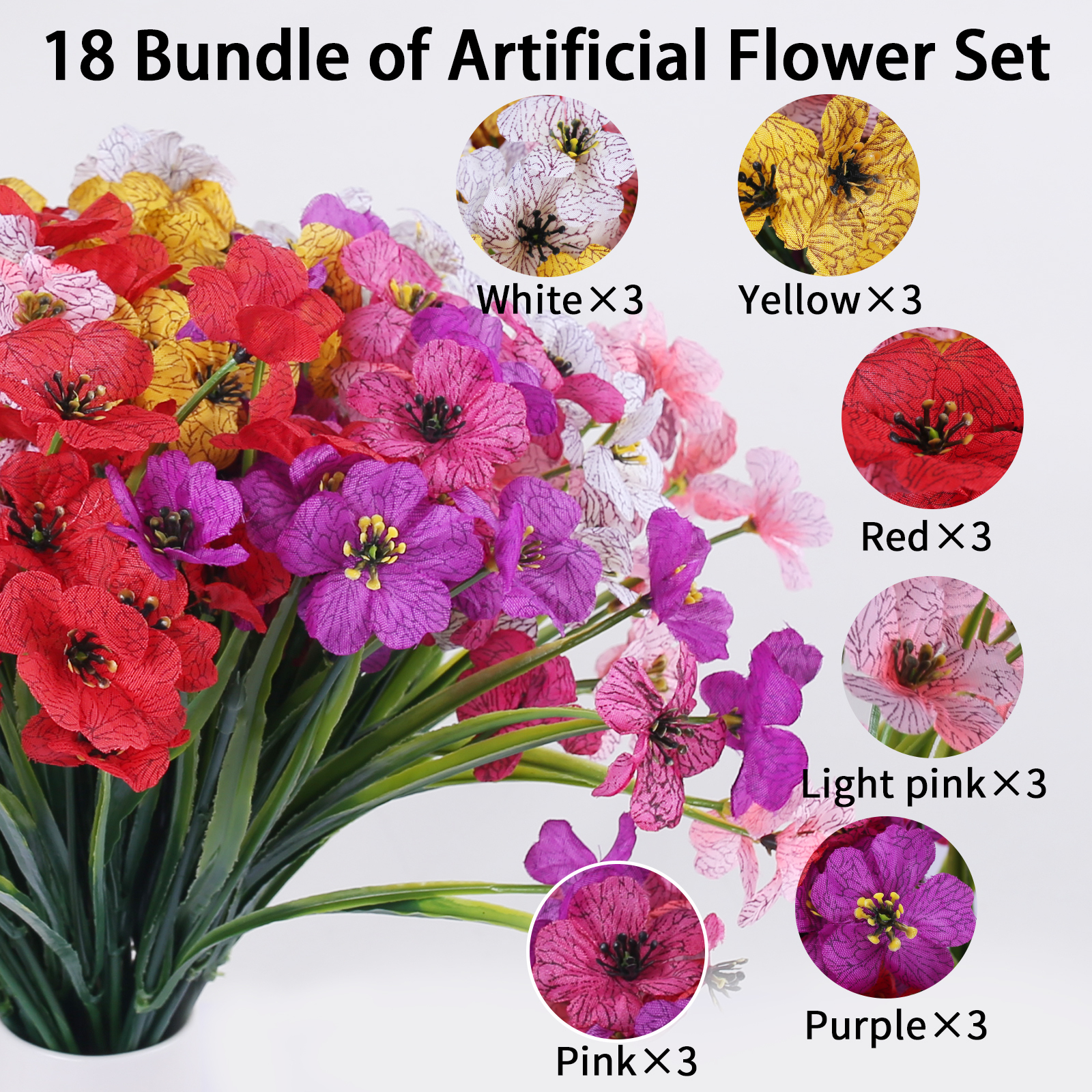 18 Bundles Artificial Flowers for Outdoor,No Fade Fake Plastic Flowers Faux Plants for Decoration Hanging Planters Indoor Outside Garden Porch Window Box Home Wedding Farmhouse