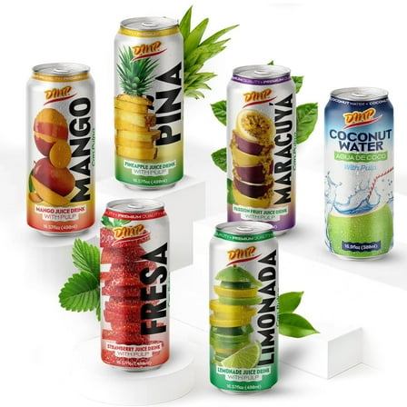 De Mi País Tropical Classics Juice Pack – Mango, Pineapple, Passion Fruit, Coconut Water, Lemonade, Strawberry with Pulp – Refreshing Canned Fruit Beverages, Best Served Cold | 16.5 Fl Oz | 6-Pack