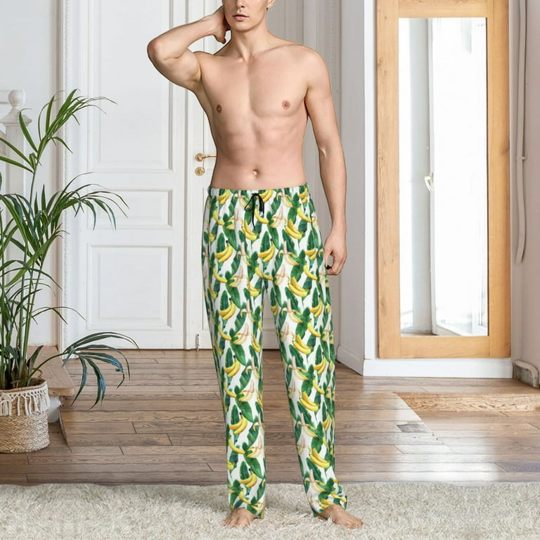Lsque Banana Tree Leaves Print Men's Pajama Pants, Lounge Pant