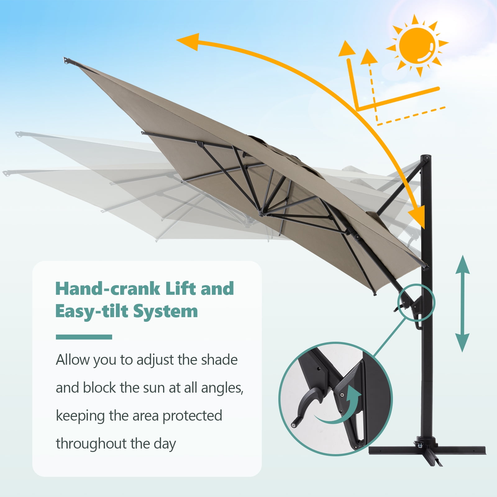 COSIEST 10FT Khaki Double Top Cantilever Outdoor Umbrellas, Large Square Windproof Patio Umbrella for Garden, Deck, Pool
