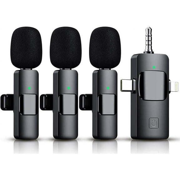 3 in 1 Wireless Lavalier Microphone for iPhone, iPad, Android, Camera,12-Hour Battery, mini Noise Reduction Recording Mic 2.4G Ultra-Low Delay, Microphone for Vlog/ TikTok/YouTube Live Stream( 3 Mic)