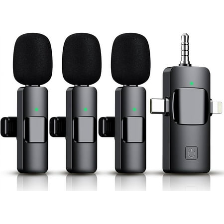 NEOYFC for 3 in 1 Wireless Lavalier Microphone for iPhone, iPad, Android, Camera,12-Hour Battery, mini Noise Reduction Recording Mic 2.4G Ultra-Low Delay, Microphone for Vlog/ TikTok/YouTube Live