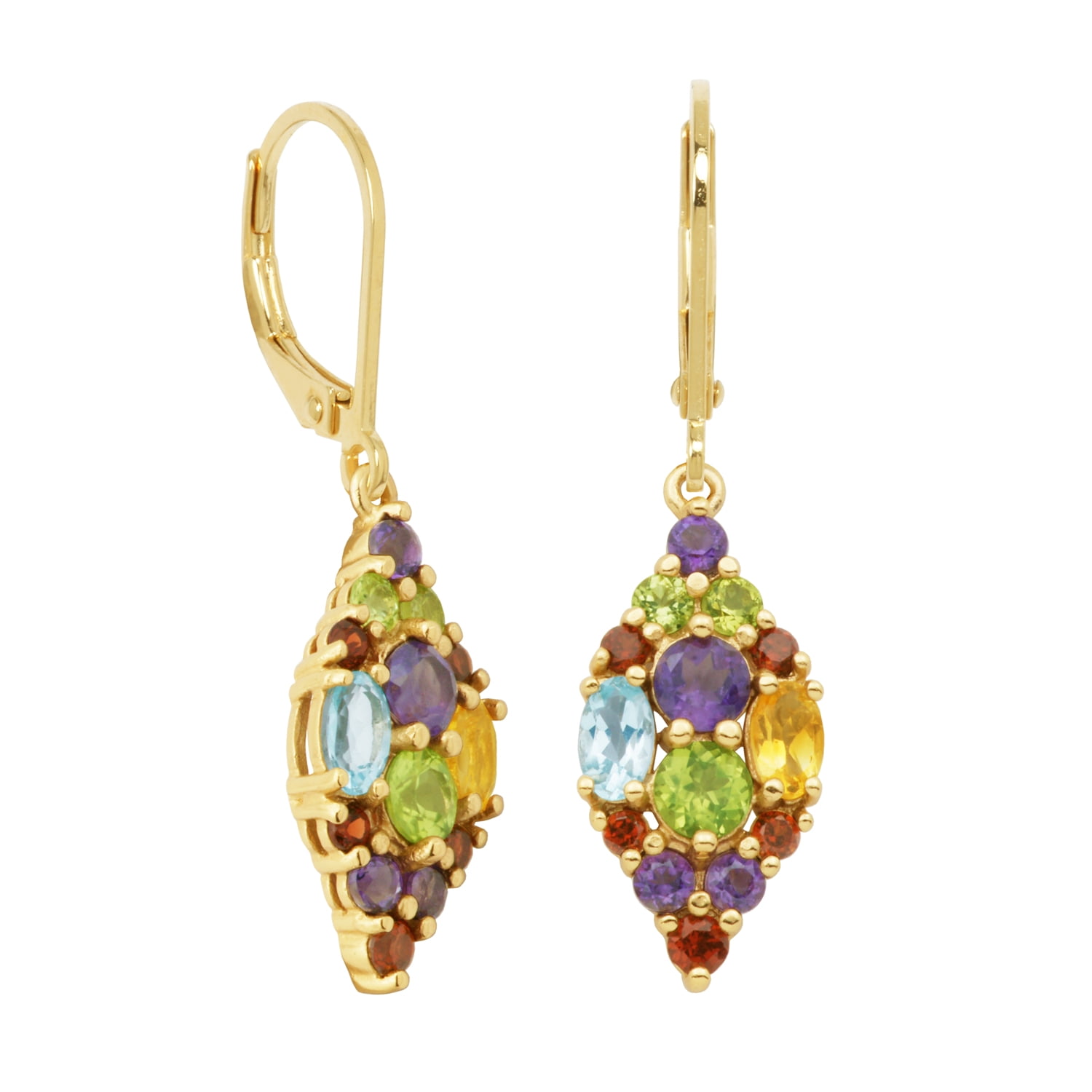 Gold over Sterling Silver Genuine Multi-Gemstone Cluster Dangle Earrings