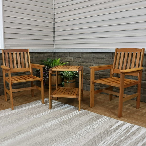 Sunnydaze Meranti Wood 3 Piece Outdoor, How To Apply Teak Oil Garden Furniture