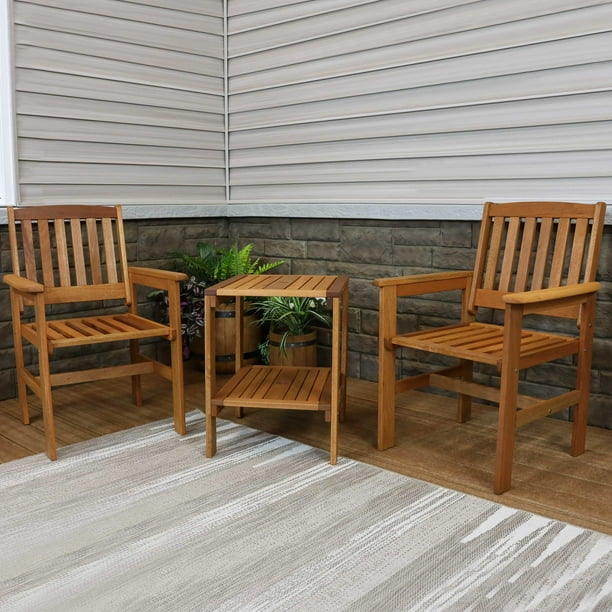 Sunnydaze Meranti Wood 3 Piece Outdoor Patio Conversation Set 2 Chairs And 1 Table Outside Seating For Porch Deck Backyard Garden Lawn Balcony Teak Oil Finish Com Sunnydaze Meranti Wood 3 Piece Outdoor, Finishing Teak Wood Outdoor Furniture