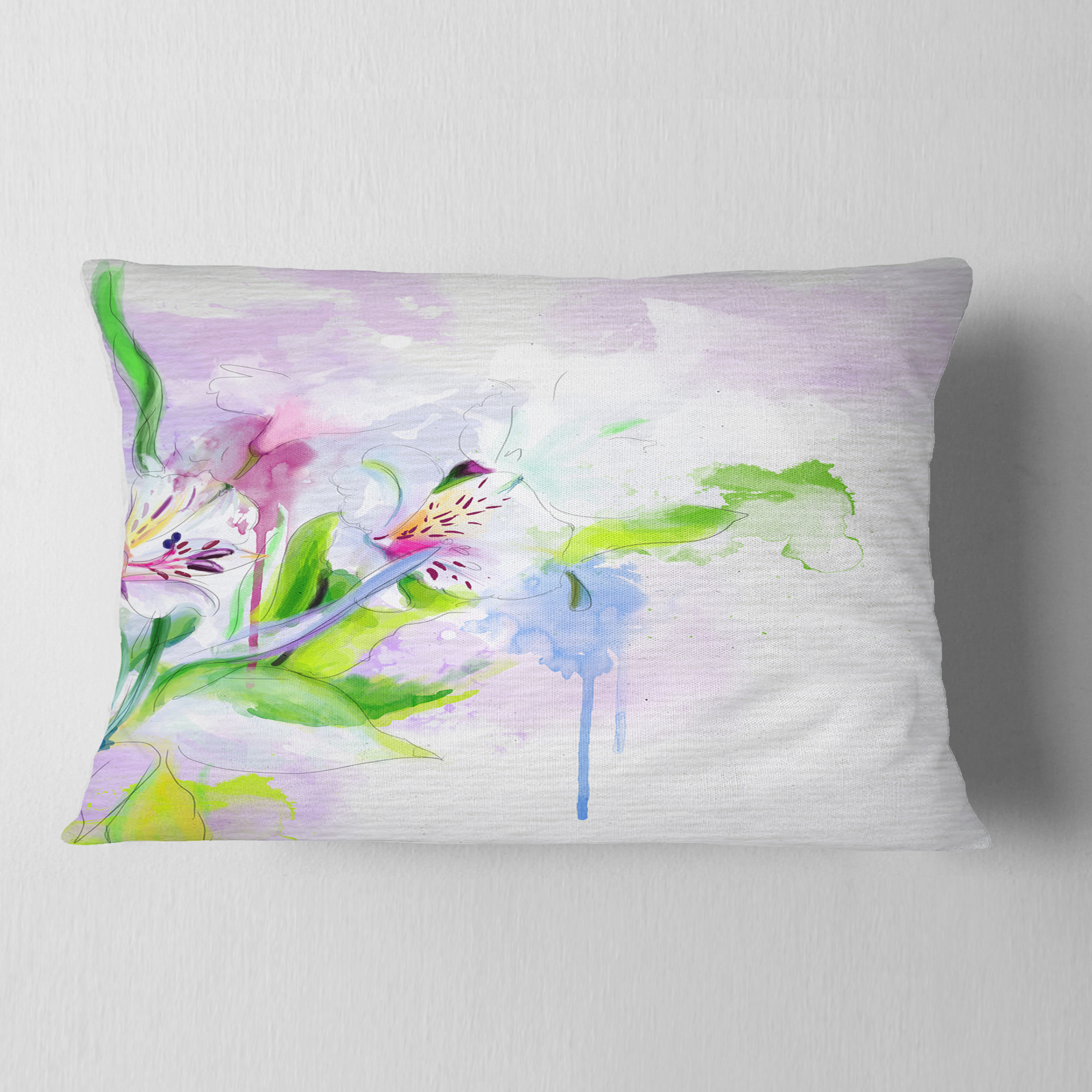 Designart Beautiful Floral Sketch Watercolor - Floral Throw Pillow - 12x20