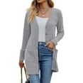 thumbnail image 4 of BODOAO Women's Open Front Lightweight Cardigan Long Sleeve Button Down Loose Outwear Old Times Cardigans Elegant Ribbed Cardigan Long Sleeve Button Placket with Pockets Knitted Cardigan Grey L, 4 of 8