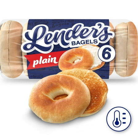 Lender's Original Plain Bagels, 6 count, Pre-sliced Refrigerated Bagels, 17.1 oz Bag