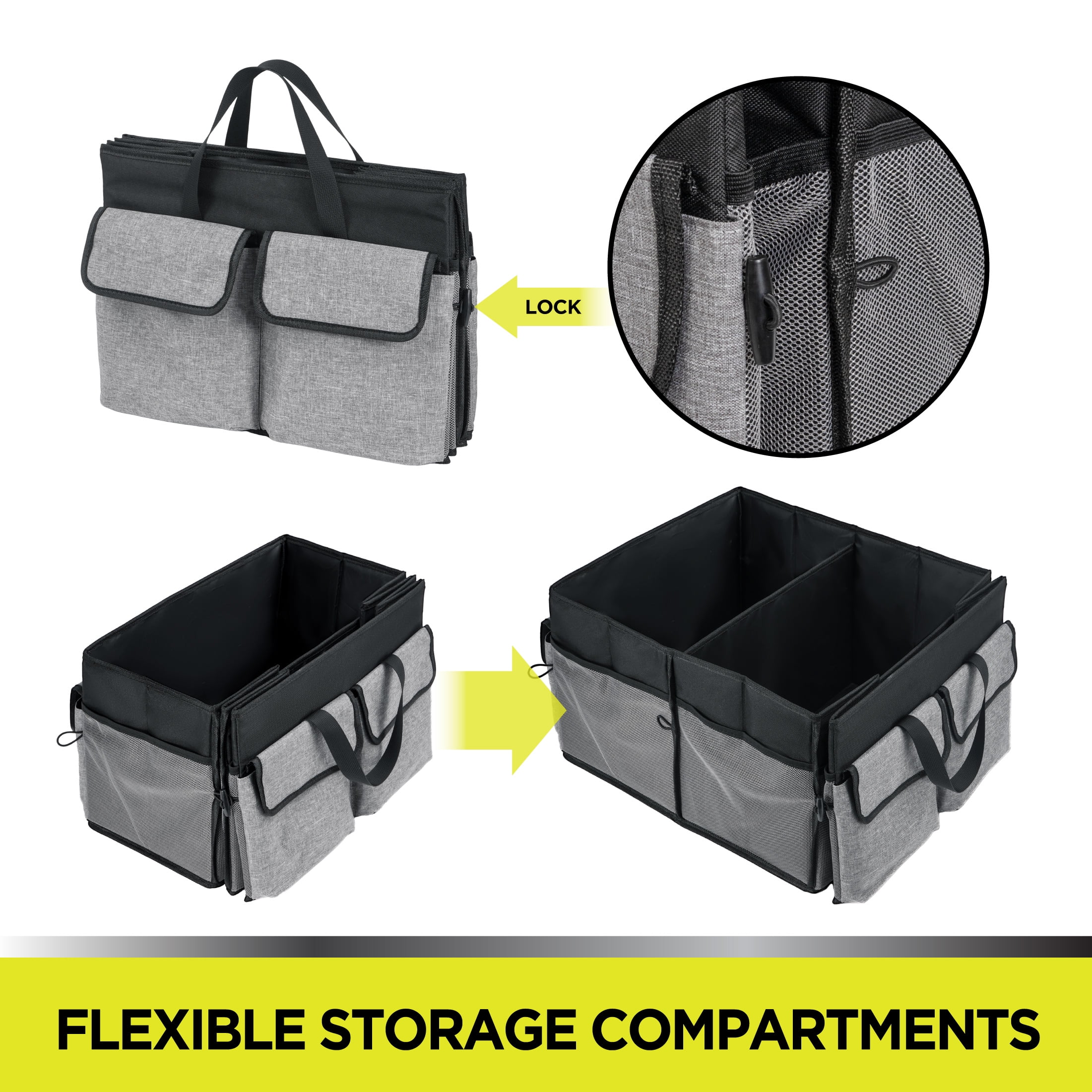 Auto Drive Super Jumbo Trunk Collapsed Organizer for Car ,3 Compartments 26.77x16.33x11.22"