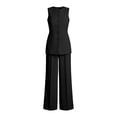 thumbnail image 6 of Sleeveless Crew Neck Vest and Wide Leg Pants Two Piece Outfit Women Summer Solid Color Business Casual Work Black XXL, 6 of 6