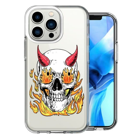 MUNDAZE For Apple iPhone 13 Pro Flaming Devil Skull Design Double Layer Phone Case Cover