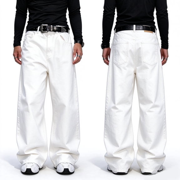 Reppunk Simple Solid Loose Men's Jeans Straight Trousers Streetwear Men Baggy Regular Fit Casual Denim Pants