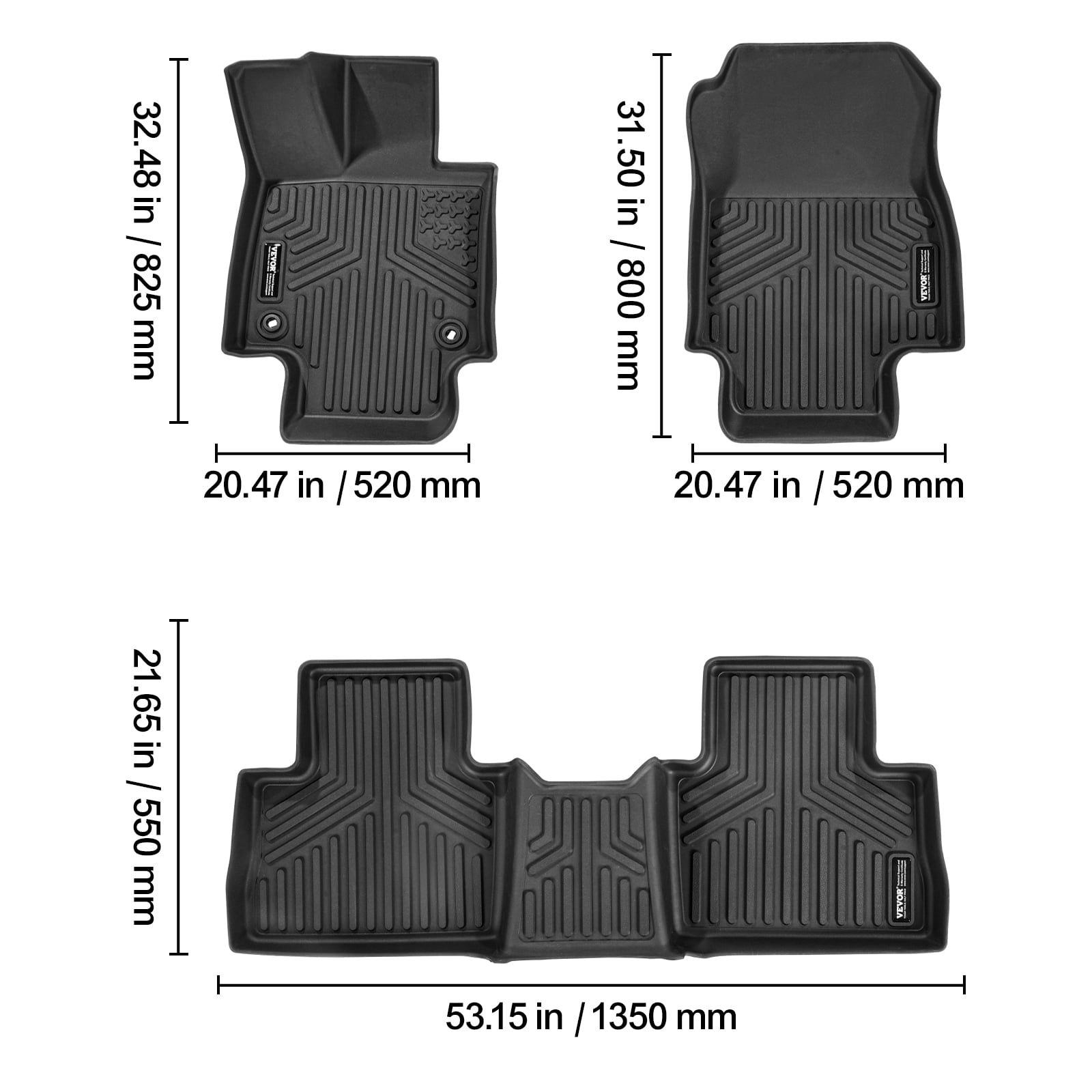 VEVOR Automotive Floor Mats, Fits for Toyota RAV4 (Not for Hybrid or Prime) 2019-2024, 3 pcs Front and 2nd Row Liners, All Weather Custom Fit TPE Vehicle Floor Mats, Easy to Clean for SUV, Black