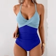 thumbnail image 4 of Women's One Piece Swimsuits Tummy Control Front Cross Bathing Suits Tie Back Slimming V Neck Solid Color Swimwear Sky Blue XL, 4 of 6