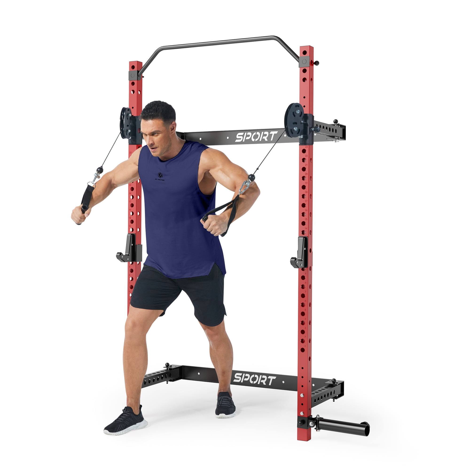 Folding Wall Mounted Squat Rack, 1000LBS Capacity Power Rack with Pull-Up Bar & 360° Landmine, Heavy Duty Space-Saving Gym Equipment for Home & Garage