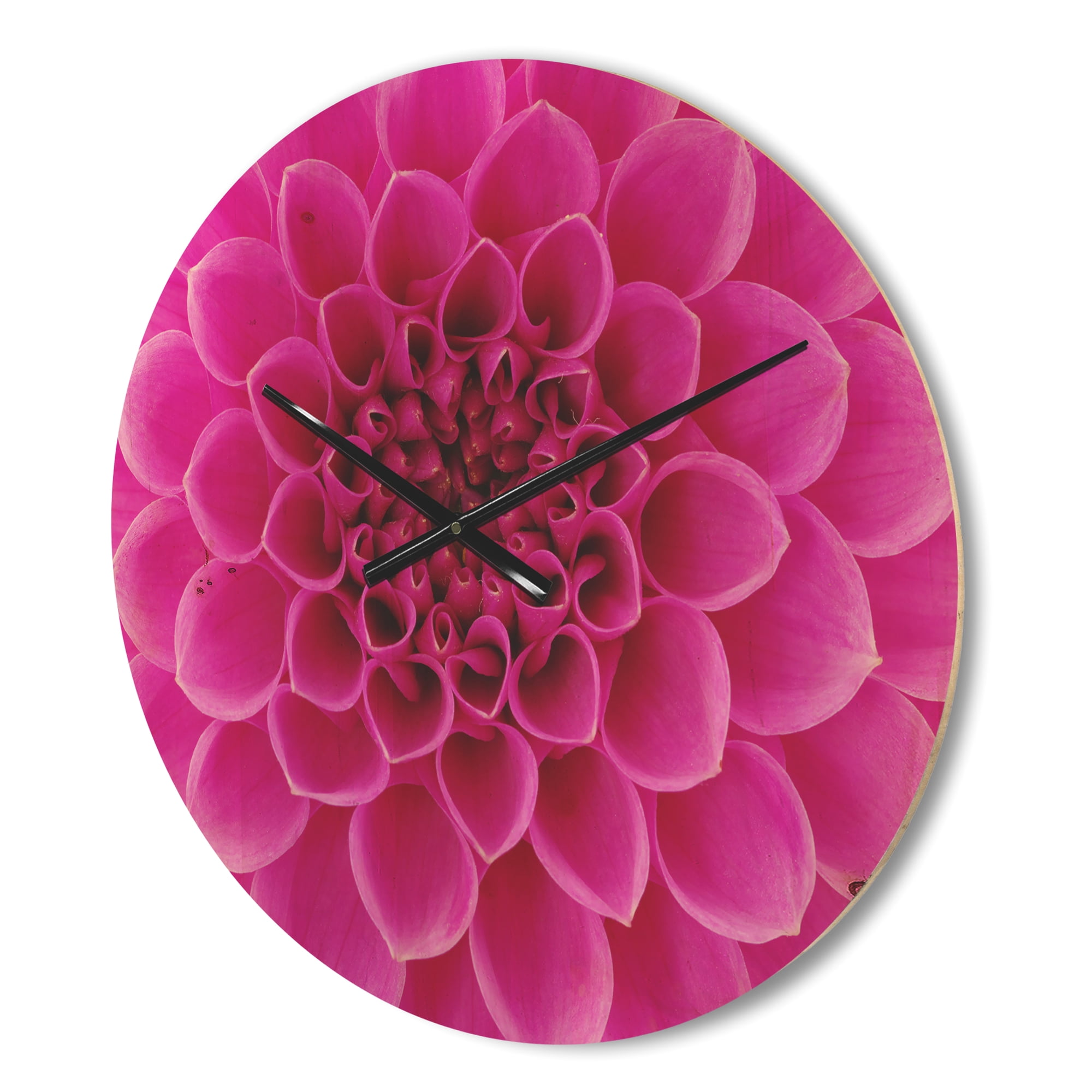 Designart 'Close Up Pink Flower and Petals' Modern Wood Wall Clock