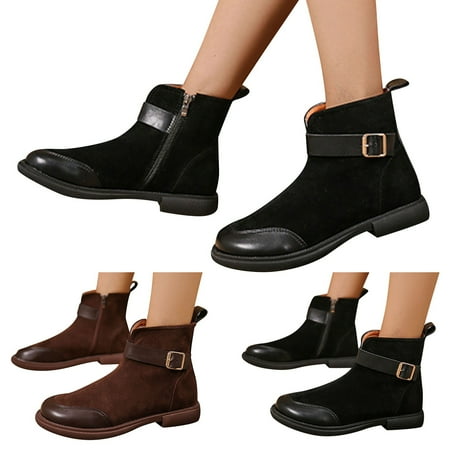 

Cathalem Women s Shoes Fashion Round Toe Heel Belt Buckle Side Zipper Suede Ladies Ankle Boots Women Size 12 Boots Black 7.5