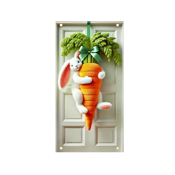 Easter Bunny & Carrot Door Banner, Plush Hanging Door Curtain decoration, Festive Ornament for Home Entryways, Garden Gates, indoor & Outdoor Holiday Display