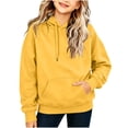 thumbnail image 2 of Girls Solid Color Hoodie, Drawstring Pocket Soft Loose Pullover, Long Sleeve Casual Top For Kids Yellow 12-13Years, 2 of 8