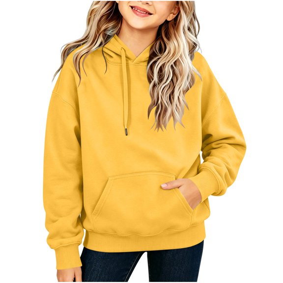 HAiming Long Sleeve Hoodies Sweatshirts for Girls Drawstring Solid Color Comfy Pullover Shirts Fall Workout Tops