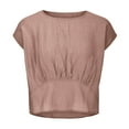 thumbnail image 4 of cfhntfmh Hauts d'Été pour Femmes Tendance à Manches Courtes Col Rond Blouses Basiques Confortables Couleur Unie T-Shirts Décontractés 2025, 4 of 6