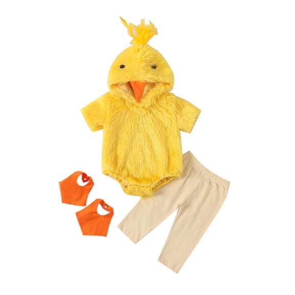 Cjfdfy Toddler Baby Baby Boys Girls Duck Outfit Halloween Animal Costume Newborn Baby Fall Clothes Plush Long Sleeve Hoodies Rompers Stripe Long Pants Set