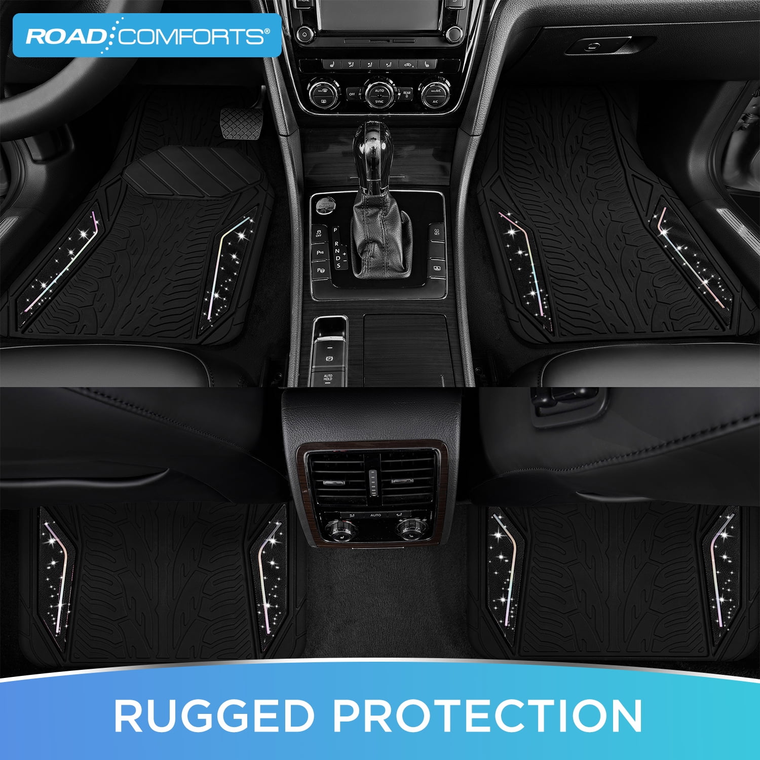 Road Comforts Hyper Pillar Car Floor Mat - All-Weather, Universal Fit for Most Cars Beige Hot Black