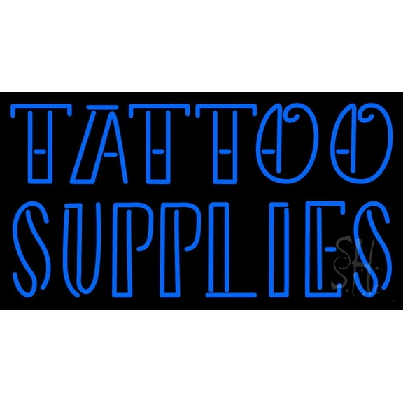 Tattoo Supplies LED Neon Sign 13" Tall x 24" Wide - inches Black Square Cut Acrylic Backing, with Dimmer - Premium built indoor Sign for Storefront, Store interior, Workshop, Studio.