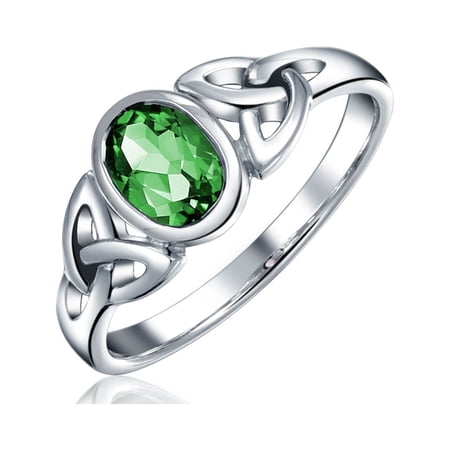 Bling Jewelry Womens Celtic Love Knot Birthstone Green Glass Triquetra Band Ring Sterling Silver