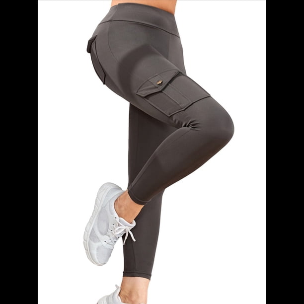 Leggings de Entrenamiento con Bolsillos para Mujer, Leggings de Levantamiento de Glúteos Ocultos, Pantalones de Yoga para Gimnasio. Gris Oscuro XXL