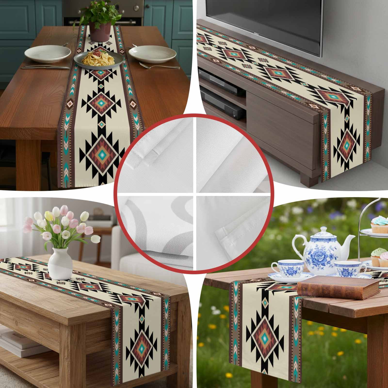 Brown Aztec Ethnic Art Table Runner 90 Inches Long, Retro Tribal Brown Texture Table Runners Tabletop Scarf Kitchen Dining Tables Decoration for Home Party Indoor Outdoor