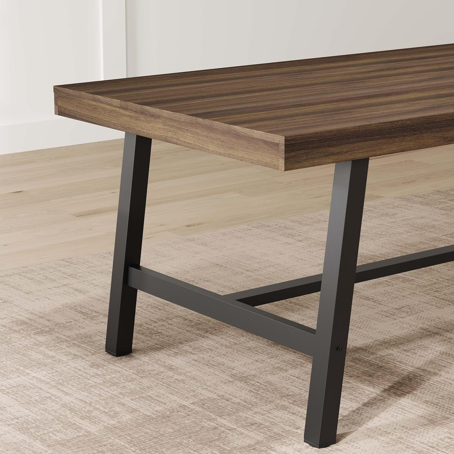 Industrial Dining Table for 6-8 People, 70.87" Long Kitchen Table with Sturdy Metal Frame, Rectangular Counter for Dinner, Kitchen, Dining Room (Brown, 71" Non-extendable)
