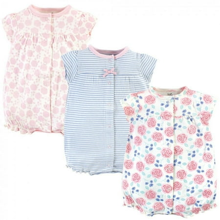 Touched by Nature Baby Girl Organic Cotton Rompers 3pk, Pink Rose, 12-18 Months