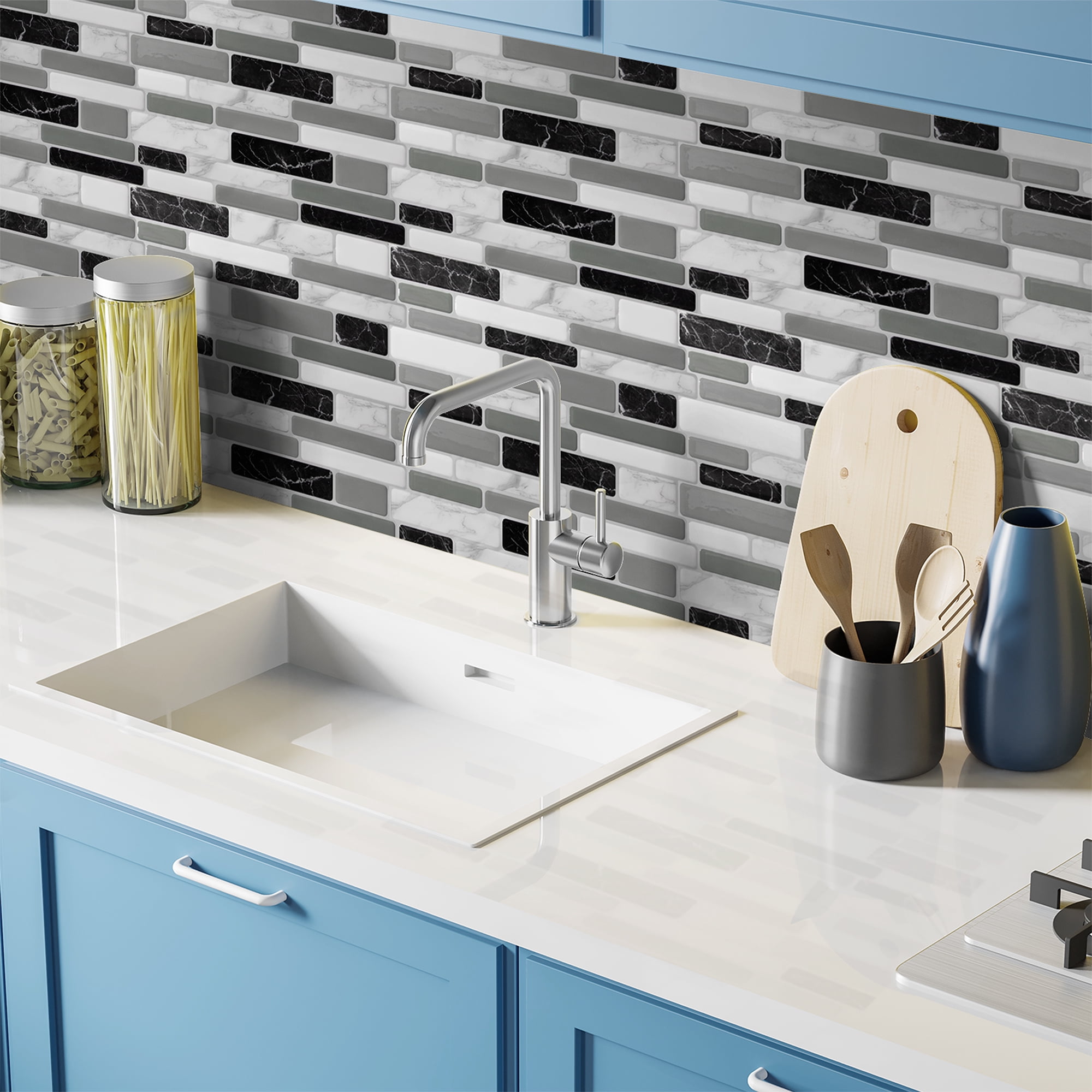 Art3dwallpanel 12"x12" Peel and Stick Backsplash Tiles,10-Sheet Self-Adhesive Wall Tile Stickers for Kitched,Bathroom,Countertop,Rentals