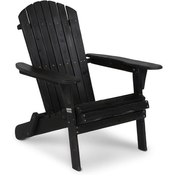 BarefHaven Folding Adirondack Chairs Set of 1, Wood Adirondack Chair for Outdoor, Foldable Fire Pit Chairs for Patio, BBQ, Porch, Yard, Pool, Black
