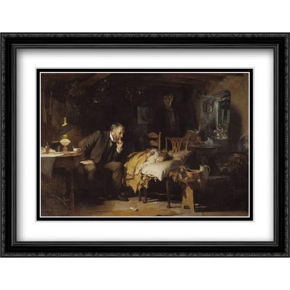 The Doctor 2x Matted 34x27 Large Black Ornate Framed Art Print by Sir Samuel Luke Fildes