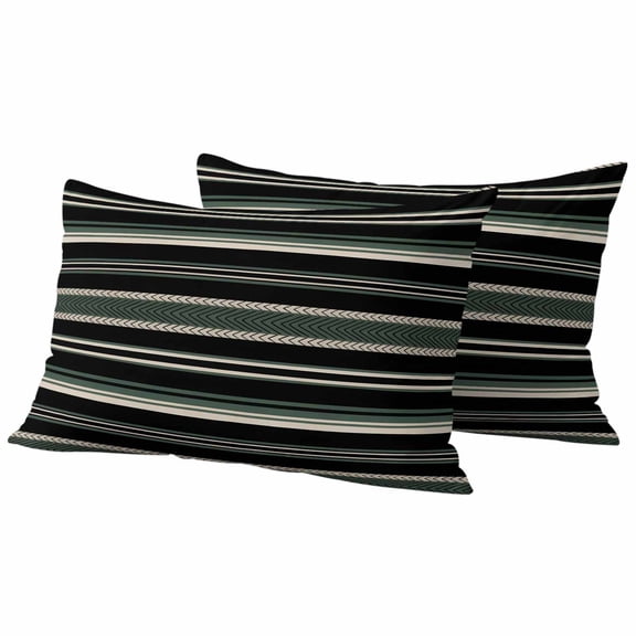 Black Green Beige Outdoor Waterproof Pillow Covers, Boho Farmhouse Vintage Abstract Striped Decorative Rectangle Throw Pillowcase Sofa Cushion Sham for Patio/Couch/Chair, 20"x12" 2 Pack