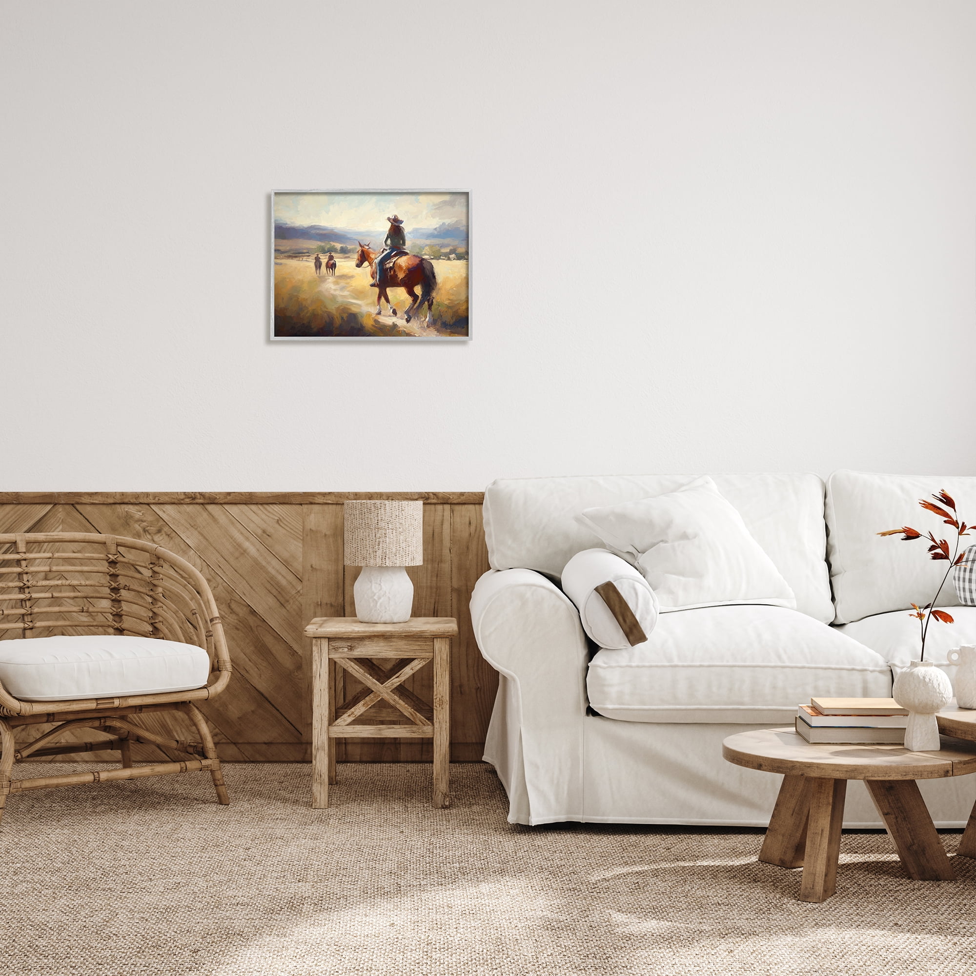 Stupell Industries Equestrian Horse Riding Scene Landscape Painting Gray Framed Art Print Wall Art, 20 x 16