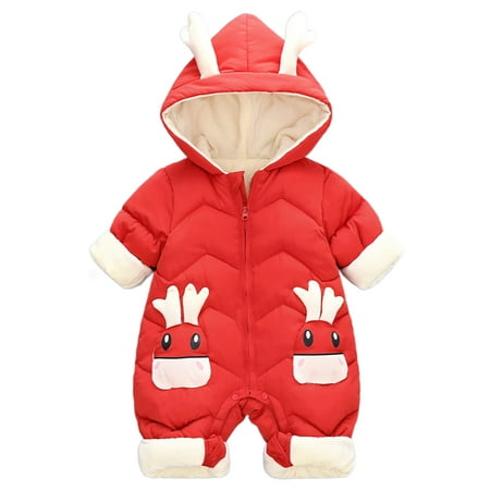 

Lumento Newborn Loose Home Onesies Casual Thicken Hooded Jumpsuit Cute Long Sleeve Puffer Romper Red 73cm