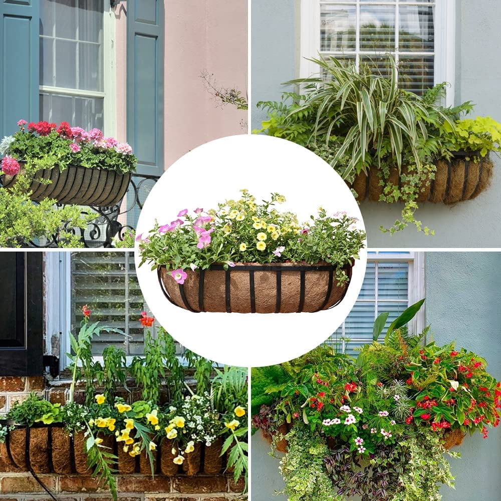 2 Pack Trough Coco Liner Fiber Replacement for Planters, 24/30/36/48 inch Half Moon Coconut Coir Planter Window Box/Hanging Garden Vegetables Pot, Fence Flower Baskets