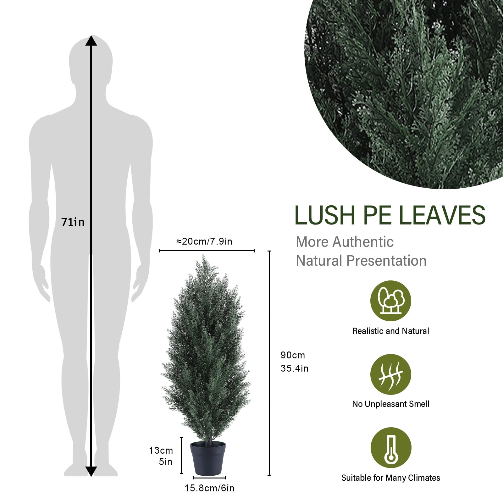 Aukfa 2pcs 3ft Artificial Pine Trees, Realistic Plastic Simulation Plants for Indoor Outdoor Decoration, UV Resistant Green Cypress