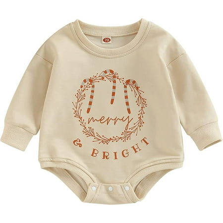 

PIKADINGNIS Newborn Baby Boy Girl Christmas Romper Sweatshirt Oneise Oversized Long Sleeve Bodysuit Tops Cute Fall Winter Clothes